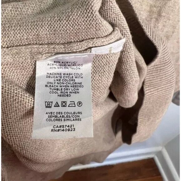 Loft Women’s Size Large Turtleneck Sweater Beige Tan Ribbed Neck Step Hem Long - Picture 12 of 12